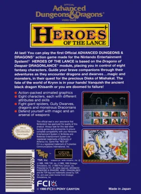 Advanced Dungeons & Dragons - Heroes of the Lance (USA) (Beta) box cover back